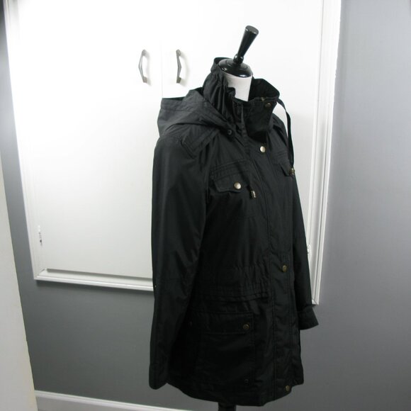 Apt. 9 Black Snap Front 3/4 Length Lightweight Hooded Jacket Size Medium - Picture 5 of 6